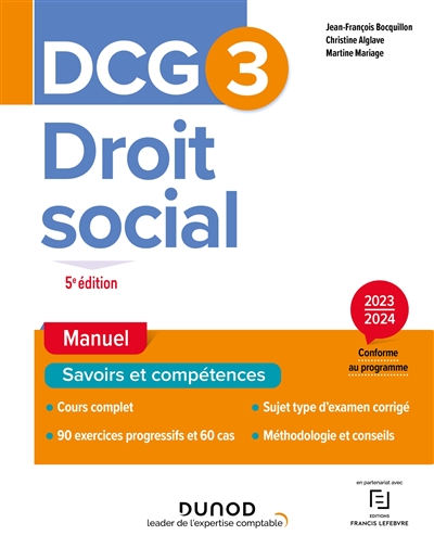 DCG 3, droit social : manuel, savoirs et compétences : 2023-2024