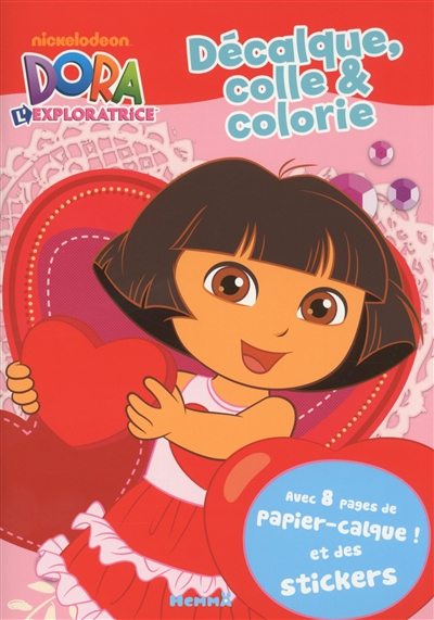 Dora l'exploratrice : décalque, colle & colorie (fond rouge)
