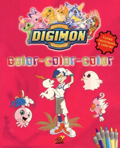 Digimon, digital monsters : color color color, fiches techniques à colorier (couverture rouge)