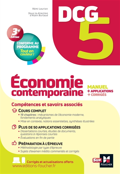 DCG 5, économie contemporaine : manuel + applications + corrigés