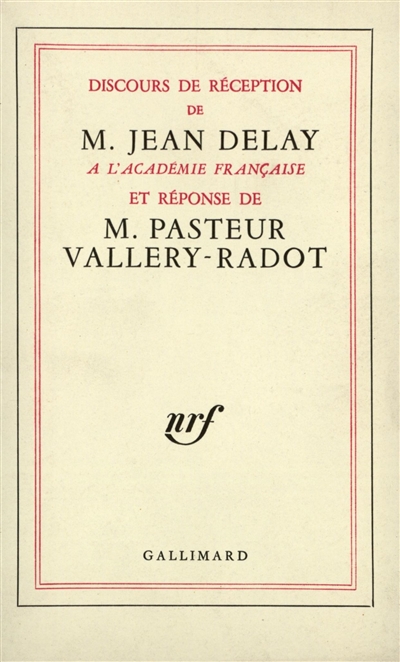 Discours de réception à l'académie française et réponse de M. Pasteur Vallery-Radot