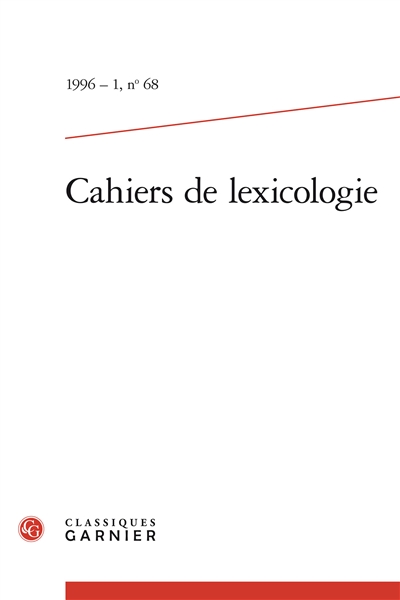Cahiers de lexicologie, n° 68