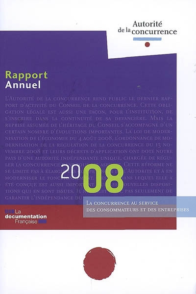 Rapport annuel 2008 : la concurrence au service des consommateurs et des entreprises