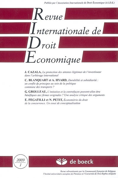 Revue internationale de droit économique, n° 1 (2009)