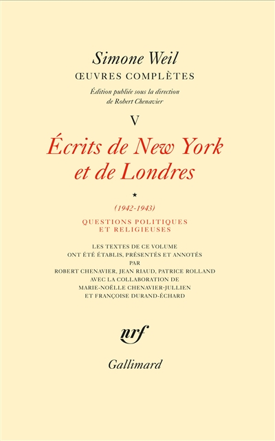 Oeuvres complètes. Vol. 5. Ecrits de New York et de Londres. Vol. 1. Questions politiques et religieuses (1942-1943)