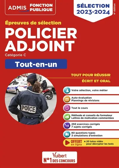 Policier adjoint : épreuves de sélection, catégorie C : tout-en-un, sélection 2023-2024