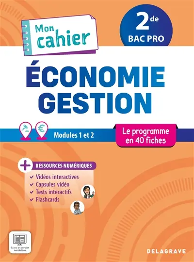 Economie, gestion, 2de bac pro : modules 1 et 2 : le programme en 40 fiches