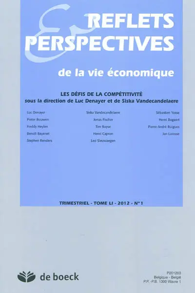 Reflets et perspectives de la vie économique, n° 1 (2012). Les défis de la compétitivité