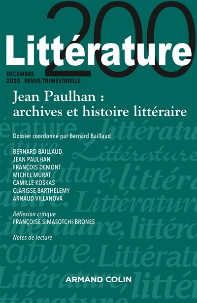 Littérature, n° 200. Jean Paulhan : archives et histoire littéraire