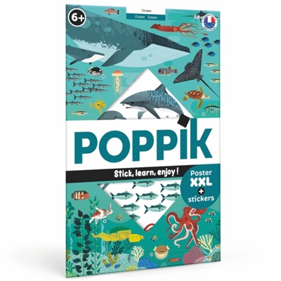 poppik : les animaux des océans : 1 poster + 59 stickers repositionnables