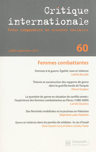 Critique internationale, n° 60. Femmes combattantes