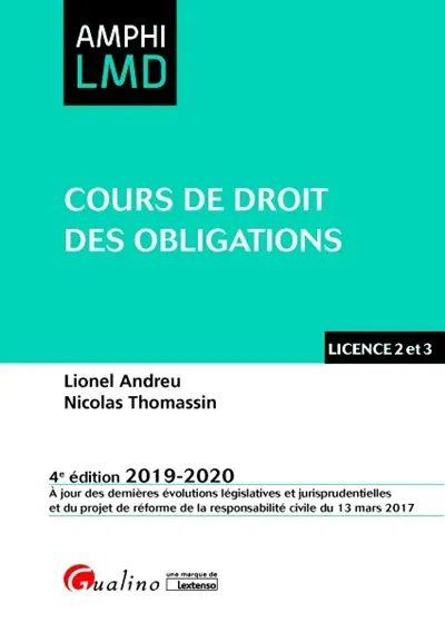 Cours de droit des obligations : licence 2 et 3 : 2019-2020