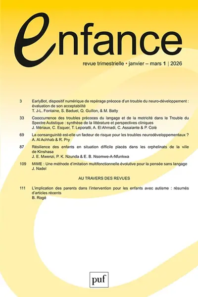 Enfance, n° 1 (2026)