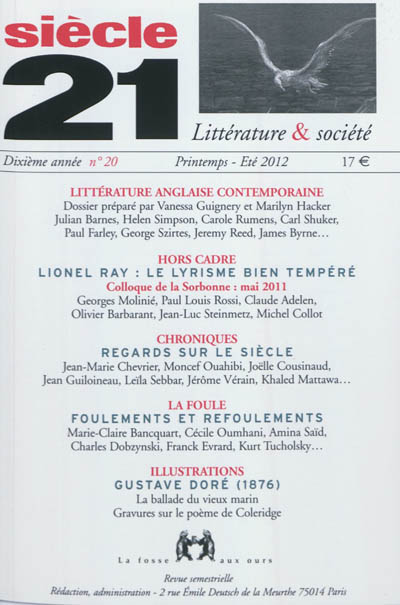 Siècle 21, littérature & société, n° 20. Littérature anglaise contemporaine