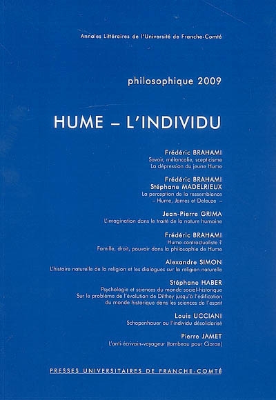 Philosophique, n° 2009. Hume, l'individu