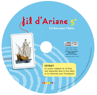 Fil d'Ariane 5e : CD-ROM pour l'élève : CD de remplacement