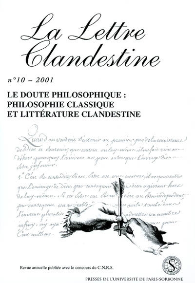 Lettre clandestine (La), n° 10. Le doute philosophique : philosophie classique et littérature clandestine