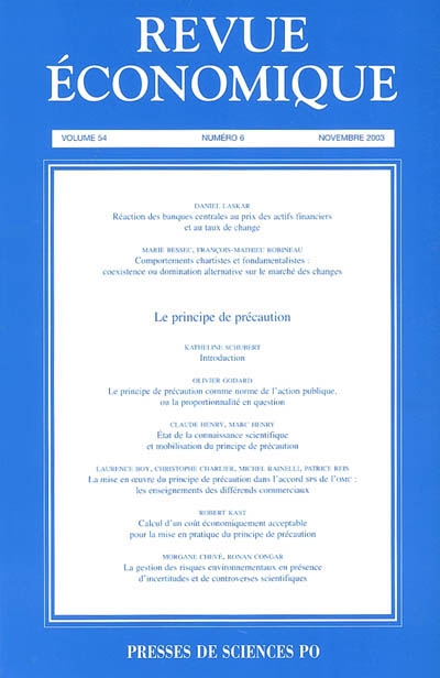 Revue économique, n° 6 (2003). Le principe de précaution