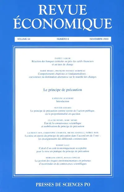 Revue économique, n° 6 (2003). Le principe de précaution