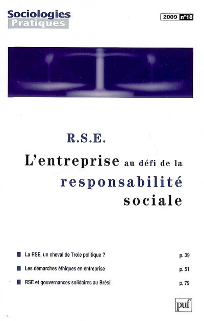 Sociologies pratiques, n° 18. RSE : l'entreprise au défi de la responsabilité sociale