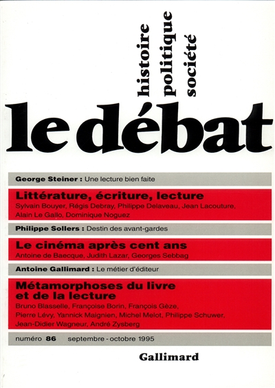 Débat (Le), n° 86. Littérature, écriture, lecture