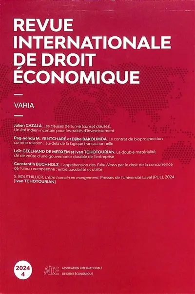 Revue internationale de droit économique, n° 4 (2024). Varia