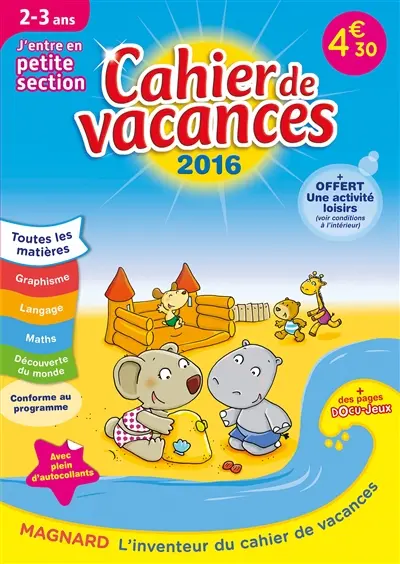 Cahier de vacances, j'entre en petite section, 2-3 ans