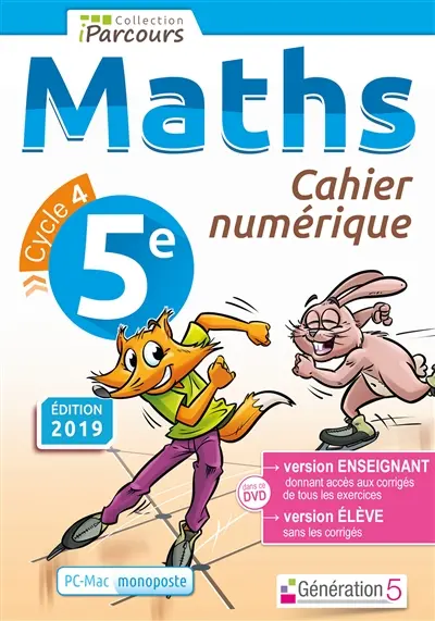 Cahier numérique iParcours maths 5e (DVD enseignant monoposte) 2019
