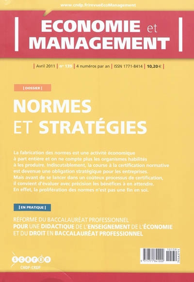 Economie et management, n° 139. Normes et stratégies