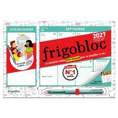 Mini Frigobloc Hebdomadaire 4 couleurs 2027 : Calendrier familial (de sept. 2026 à déc. 2027)