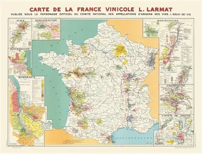 Carte de la France vinicole. Map of wine-growing France
