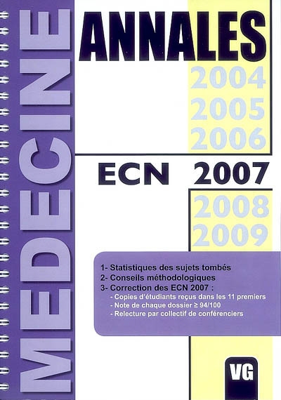 Annales ECN 2007 : annales des ECN, statistiques des sujets tombés, conseils des meilleurs