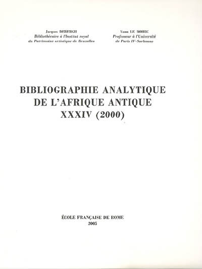 Bibliographie analytique de l'Afrique antique. Vol. 34. 2000