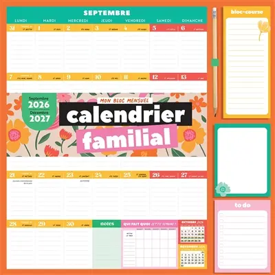 Calendrier familial septembre 2026-décembre 2027 : mon bloc mensuel Calendrier familial septembre 2026-décembre 2027 : mon bloc mensuel