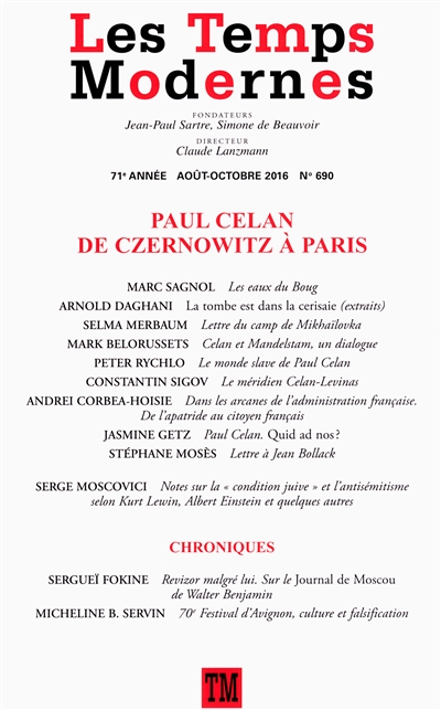 Temps modernes (Les), n° 690. Paul Celan, de Czernowitz à Paris