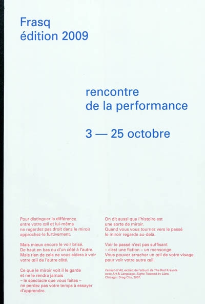 Rencontre de la performance : 3-25 octobre 2009