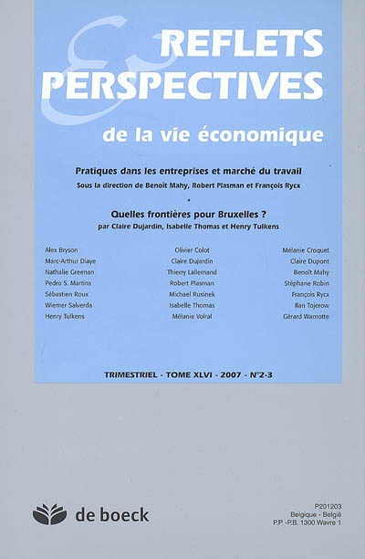 Reflets et perspectives de la vie économique, n° 2-3 (2007). Pratiques dans les entreprises et marché du travail