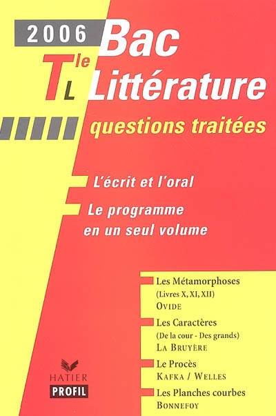 Bac littérature 2006, terminale L : questions traitées
