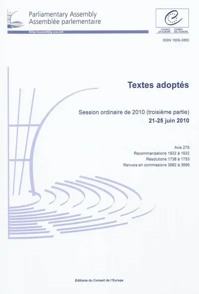 Assemblée parlementaire : textes adoptés : session ordinaire de 2010 (troisième partie), 21-25 juin 2010