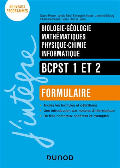 BCPST 1 et 2 : formulaire biologie géologie, mathématiques, physique chimie, informatique : nouveaux programmes