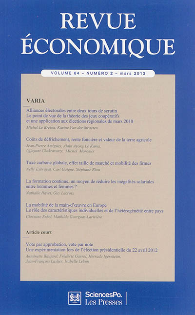 Revue économique, n° 64-2. Varia