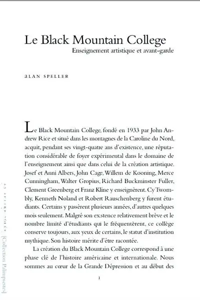 Le Black Mountain college : enseignement artistique et avant-garde
