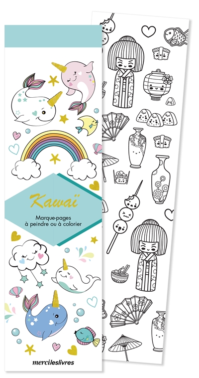 Kawaï : marque-pages à peindre ou à colorier