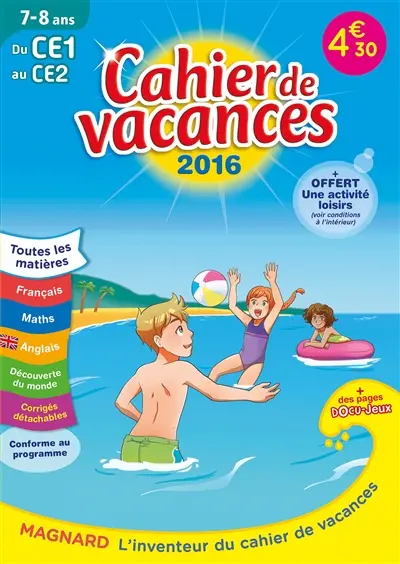 Cahier de vacances du CE1 au CE2, 7-8 ans