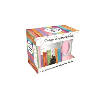 Le bonheur c'est un café, un livre et un chat : pour vous, un mug rempli de bonheur !