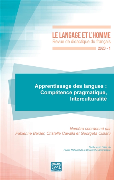Langage et l'homme (Le), n° 1 (2020). Apprentissage des langues : compétence pragmatique, interculturalité