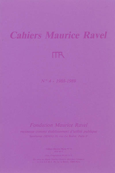 Cahiers Maurice Ravel, n° 4