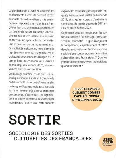 sortir : sociologie des sorties culturelles des français.es