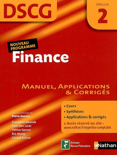 Finance, DSCG, épreuve 2 : manuel, applications et corrigés