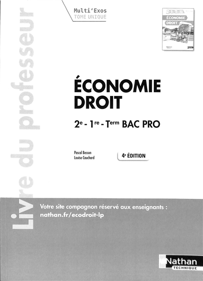 Economie, droit 2de, 1re, terminale bac pro : livre du professeur